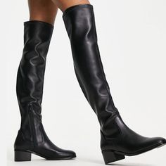 Brand New!!! Never Been Worn Before, Super Cute Knee High Leather Boot. Knee High Leather Boots Flat, Flat Leather Boots, Black Knee High Boots, Wide Calf Boots, High Knees, Black Knees, Knee High Leather Boots, Black Cover, Leather Boot