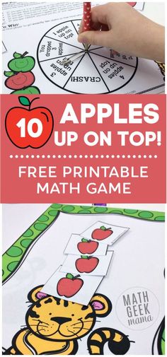 an apple themed printable math game with the words apples up on top and free printable