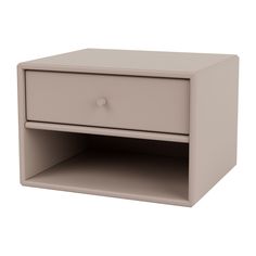 a white nightstand with an open drawer