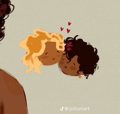 two children are looking at each other with hearts coming out of their mouths and hair blowing in the wind