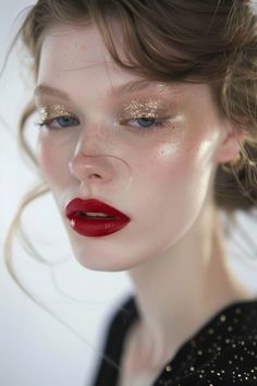 Dark Lip Light Eye Makeup, Makeup That Matches Red Dress, Gold Eyes Red Lips Makeup, Makeup Look Red Dress, Fun Wedding Makeup, Ruby Red Lipstick, Lipstick Ideas, Back To School Makeup, Pink Eyeshadow Look