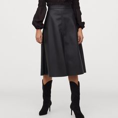 H&M Faux Leather Midi Skirt Size: 2 *Xs Listed For Exposure. Flared, Calf-Length Skirt In Faux Leather High Waist Concealed Side Zip With Snap Fasteners Visible Seams Front And Back Unlined Shell: Polyester 100% Coating: Polyurethane 100% Approximate Measurements: Waist: 12.5” Length: 29.5” Spring Leather Pencil Skirt For Party, Fall Night Out Midi Pencil Skirt, Relaxed Fit Pencil Skirt For Fall Parties, Relaxed Pencil Skirt For Fall Party, Chic Fall Evening Pencil Skirt, Chic Evening Pencil Skirt For Fall, Relaxed Fall Party Pencil Skirt, Sleek Knee-length Lined Skirt, Sleek Knee-length Faux Leather Skirt