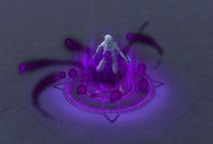 an animated figure sitting on top of a purple object in the middle of a floor