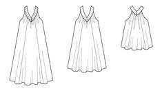 three dresses, one with straps and the other with pleaed skirting on it