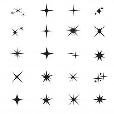 black and white stars on a white background, each with different shapes in the center