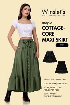 Maxi Tiered Skirt Sewing Pattern - Maple – Winslet's Sewing Patterns Maxi Skirt Sewing, Maxi Skirt Sewing Pattern, Maxi Tiered Skirt, Fitted Crop Top, Skirt Sewing Pattern, Pants Sewing, Skirt Sewing, Pants Sewing Pattern, Skirt Patterns Sewing