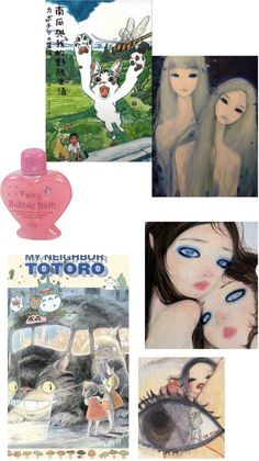 four different children's books are shown in this collage, including one girl with blue eyes and the other woman with long hair