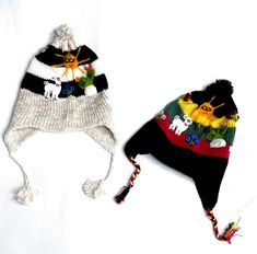 Father's Day Sale! & Free Shipping on selected items! GIFTS FOR KIDS, GIFTS FOR BOYS, GIFTS FOR GIRLS, UNISEX GIFTS ♥Hand-knitted Peruvian Earflaps Hat for kids.  Ear warmer hat for children. These Little Chullos are handmade with tick thread through Arpillera technique that use patchwork representing Andean landscapes. This ethnic appliques are delicate embroidered with a combination of soft and vibrant colors. Very soft and warm hat for kids to wear in winter, the earflaps keep their ears warm Playful Winter Brimmed Hat, Fun Winter Hats For Cold Weather, Playful White Bonnet For Winter, Playful White Winter Bonnet, Warm Winter Hat With A Fun Style, Playful White Beanie For Winter, Fun Warm Winter Hat, Warm Fun Winter Hats, Adjustable Fun Bonnet For Winter