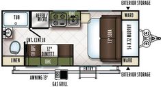 the floor plan for a travel trailer that is equipped with an extra kitchen and living area