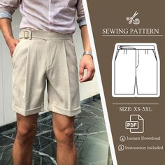 men's shorts sewing pattern size xs - xxl