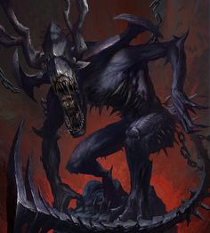 an image of a demonic creature with horns on it's head and claws in its mouth