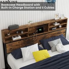 the headboard with built - in charge station and 5 cubes is made out of wood