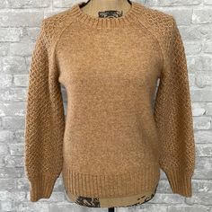 Jcrew Honeycomb Balloon-Sleeve Sweater New With Tags Wool/ Alpaca Blend Bc569 Carmel Color Cotton Cable Knit Sweater, Cap Sleeve Sweater, Alpaca Wool Sweater, Open Weave Sweater, Carmel Color, Womens Crewneck, Fair Isle Sweater, Pullover Sweater Women, Merino Wool Sweater