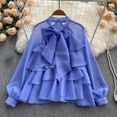 Fairy Blouse, Chiffon Tops Blouses, Butterfly Blouse, French Chic, Chiffon Long Sleeve, Sweet Style, Chiffon Blouse, Top Women, Lantern Sleeves