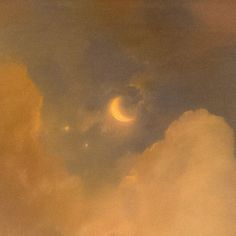 the moon is seen through clouds in this painting