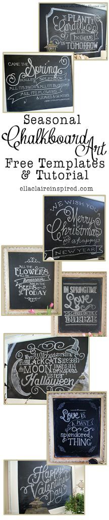 a series of photos showing different types of chalkboard signs with the words seasonal chalkboard free templates