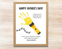 a father's day card with a yellow flashlight