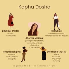 The truth about knowing what dosha is your constitution (prakruti) is that you are all of the doshas! However, some of us have more Vata, Pitta or Kapha in varying degrees. We can even be a pretty even dual dominated dosha combo. Remember, just because you relate to Kapha on a soul level, doesn’t necessarily mean you have a Kapha imbalance. What part of you relates to being a Kapha?! Angelica Rose The Divine Feminine Healer #ayurveda #soulpreneur #spiritualbusiness #dharma #ayurvedicpractitio Ayurveda Kapha Recipes, Kapha Imbalance, Ayurveda Kapha, Ayurveda Dosha, Kapha Dosha, Angelica Rose, Ayurveda Diet, Emotional Gifts, Vata Pitta