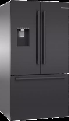 a large black refrigerator freezer sitting next to each other on top of a white wall