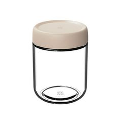 a glass jar with a white lid