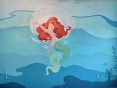 a painting of a mermaid swimming in the ocean