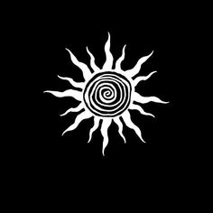 a black and white image of the sun with spirals in it's center