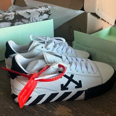 -Brand New With Box, Dust Bag -Size 40 But Fits Like A 9w -Retails For $450 Pretax Lowball Offers Will Be Blocked Negative Comments Will Also Be Blocked All Sales Are Final Sporty White Skate Shoes With Contrasting Heel, White Leather Skate Shoes With Contrasting Heel Counter, White Leather Skate Shoes With Contrasting Heel, Off White Brand Shoes Women, Modern White Skate Shoes, Modern White Custom Sneakers, Modern White Skate Shoes With Vulcanized Sole, Casual Off-white Sneakers, White Leather Modern Skate Shoes