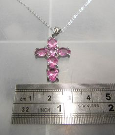 Beautiful Sparkling Pink Diamonate Silver Colour Cross Necklace Gift Boxed Necklace Gift Box, Gothic Crosses, Silver Colour, Green Gifts, Necklace Gift, Gift Necklace, Red Green, Silver Color, Charm Necklace