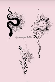 an image of some flowers and snakes on a pink background