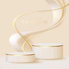 an elegant white and gold background with two round containers