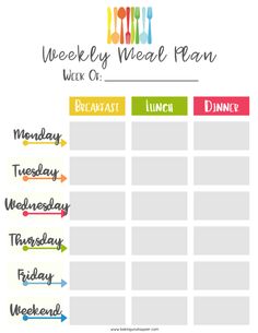 the weekly meal plan is shown in this printable version, which includes lunch and dinner items