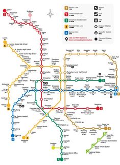 a subway map with all the stops and directions to go on it in different colors