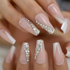 Nail Art Tips, Nails Design With Rhinestones, French Nail, Nails Long, Crystal Nails, Nail Art Hacks, Bling Nails, Artificial Nails, Rhinestone Nails