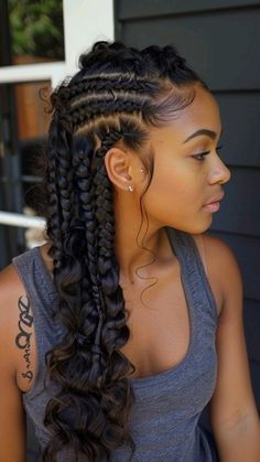 Black Women Two Braids Hairstyles, French Curls Braids Cornrows, Scalp Twist Natural Hair, Fancy Curly Hairstyles Natural, Formal Braid Styles, Pregnancy Braids Hairstyles, 4 Goddess Braids Hairstyles, Wedding Hairstyles Braids Black Women, Feedin Braids With Sew In Back