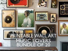 there are many pictures on the wall with words that read printable wall art music lovers bundle of 20