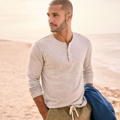 Men's Super-T Long Sleeve Henley Shirt | Lands' End Henley Shirts, Combed Cotton, Knit Jersey, Comfort Fit, Cotton Fabric, Tee Shirts, Long Sleeve, How To Wear