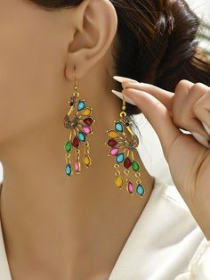 Multicolor  Collar  Zinc Alloy  Drop Earrings Embellished   Women Fashion Jewelry Middle Ages, Middle Age Fashion, Earrings Women, Watches Women Fashion, Style Elegant, Jewelry For Women, Teen Girls, Estilo Casual, Earrings Jewelry