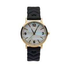 This mid sized round shiny gold analog watch is the perfect fashion timepiece. Featuring a beautiful black quilted strap, it's a great layering piece for all of your bangles and bracelets. White MOP dial with Gold Hands. Time & Tru 14823G-40-E02 Round Female Adult Watch and Bracelet Set. Size: one size.  Color: Metal Type. Watch And Bracelet Set, Bangles And Bracelets, Round Watch, Analog Watch, Gold Hands, Women Wrist Watch, Metal Bracelets, Bracelet Set, Chronograph