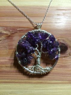 Tree Of Life Necklace Amethyst Pendant On Silver by Just4FunDesign Spiritual Stone Jewelry For Gifts, Silver Gemstone Beads Crystals For Gift, Lavender Natural Stones Jewelry Gift, Spiritual Amethyst Jewelry For Gifts, Spiritual Gemstone Metal Jewelry, Nickel-free Amethyst Pendant Jewelry, Natural Round Stone Gemstones As Gifts, Spiritual Necklaces With Round Natural Stones, Lavender Stone Jewelry Gift