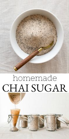 homemade chai sugar recipe in a bowl with spoons