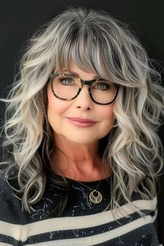 "Elegant Transformations: Gorgeous Hairstyles and Haircuts for Women Over 50. Rediscover Your Radiance! Timeless Looks for Timeless Beauty. Grey Shoulder Length Hair Over 50, Hair Color For 50 Year Old Women, Curlie Hairstyles, Haircut Glasses, Women Over 50 With Bangs, Over 50 With Bangs, Haircut Bangs, Haircut Layered, Grey Hair With Bangs