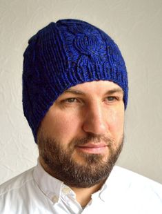 Hand Knit Men's Cashmere Hat STYLE: Feel cozy with this hand knit beanie hat, crafted in classic style from soft handspun cashmere yarns. Whether you're walking through the city or enjoying the outdoors, this hat will keep you warm. SEASON: Prepare for chilly days and brisk evenings with this light beanie. FIBER: Mink cashmere. These silky gloss handspun yarns ensures your hat is very soft and light. COLOR: Blue, black and grey tones. UNIVERSAL FIT: Circumference - 23'' (59cm), length - 11'' (28 Soft Fits, Cashmere Hat, Mens Cashmere, Cashmere Beanie, Knit Men, Cashmere Yarn, Silk Yarn, Handspun Yarn, Knit Beanie Hat