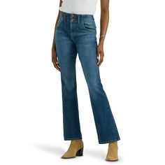 Your wardrobe just keeps getting better with the Lee Womens Heritage Bootcut Jeans. These high-rise jeans come with a double waistband for a unique take on your go-to denim. Made from a soft cotton blend with a flared silhouette and comfort-stretch material, these jeans look good and feel even better. Size: 12.  Color: Blue.  Gender: female.  Age Group: adult. Walmart Jeans, High Rise Bootcut Jeans, Womens Jeans Bootcut, Jeans Look, Bootcut Jean, Getting Better, Lee Jeans, Women Trends, Blue Gender