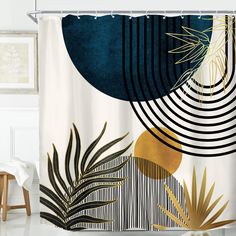 a shower curtain with an abstract design on it