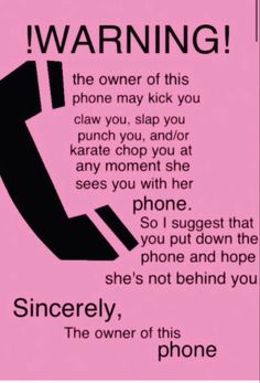 a pink poster with an image of a phone on it's side and the words warning