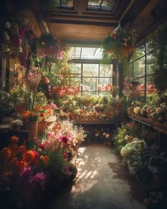 a room filled with lots of different types of flowers