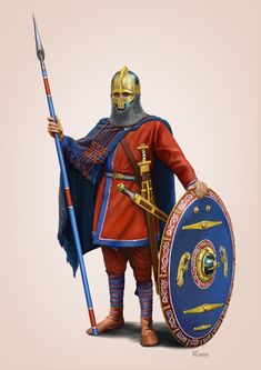 The Vendel Age, spanning roughly 550-800 AD in Sweden (primarily), preceded the Viking Age. This picture is based on actual findings in Vendel and Valsgärde, Sweden. Roman Armor, Roman Helmet, Iron Warriors, Frank Morrison, Warriors Illustration, Roman Legion