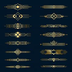 gold art deco design elements on a black background