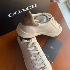 Brand New With Tag And Box Neutral Color Sneakers Women, Coach Shoes Outfit, Tenis Coach, Girly Sneakers, Classy Sneakers, Monogram Shoes, Nude Sneakers, Black And White Sandals, Coach Loafers