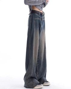 Details: Baggy jeans with vintage designBottom Length: Long Materials: 35% Cotton + 60% Polyester + 5% Spandex Baggy Boyfriend Jeans, Skirt Heels, Knit Midi, Knit Midi Dress, Baggy Jeans, Trending Now, Denim Blue, Skirt Pants, Jeans Denim